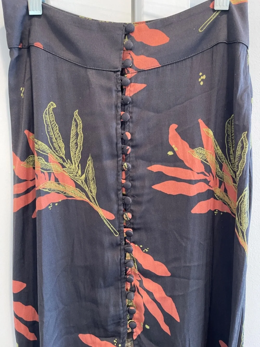 Free People Black Maxi Skirt with Coral and Olive Leaf Print - Picture 3 of 3